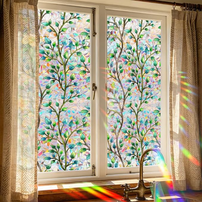 Foliage Pattern Decorative Window Film Privacy, Faux Stained Glass Window Cling - Image 4