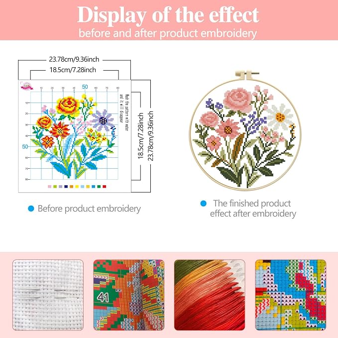 Zhenqing Pink Floral Bouquet Cross Stitch Kit - Image 3