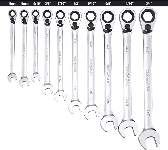 TRUE MECHANIC™ 20 Pc. Reversible Ratcheting Combination Wrench Set, Non-Slip, Long Pattern, SAE, Metric, Professional, With Portable Roll-Up Pouch Bag…