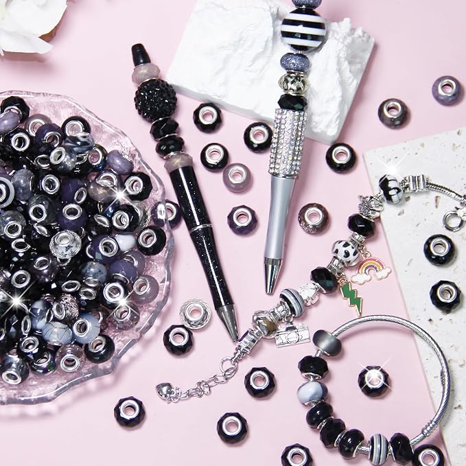 200Pcs Large Hole Beads Spacer Beads Black Assorted European Craft Big Beads - Image 3