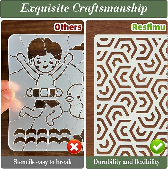 Geometric Texture Stencils for Crafts Reusable 16Pcs Stencils | DIY Art - Image 3