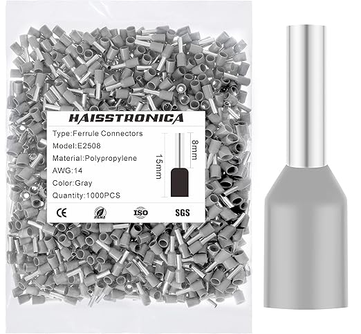 haisstronica 1000PCS Wire Ferrules Connectors,Grey AWG14 Wire End Ferrule Terminals,Crimp Pin Cord End Terminals