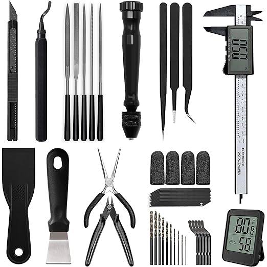 3D Printer Tools Kit, Quality 3D Printing Tool Kit for Model Measuring/Finishing/Deburring/Drilling, 3D Printer Accessories for All FDM/SLA Printers Removing Support, Cutting Filament