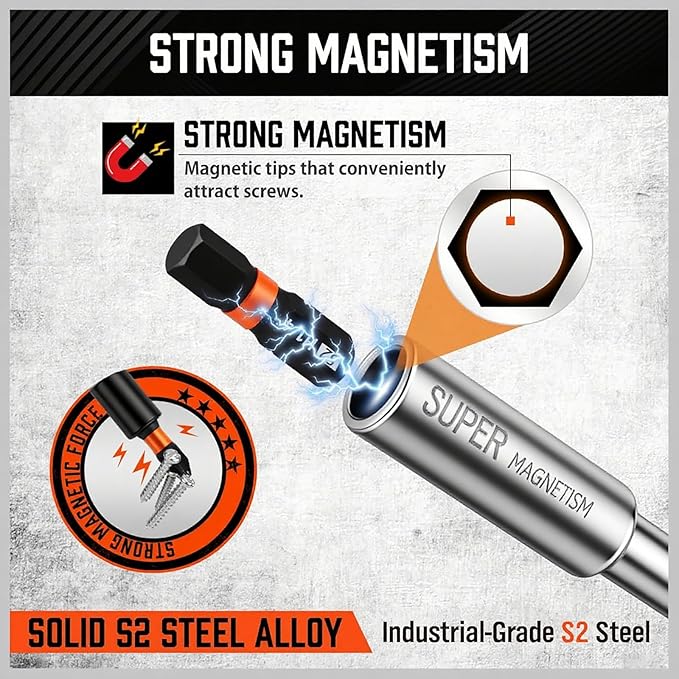 Magnetic Portable Screwdriver Bit Set: 8-in-1 Ratcheting Screw Driver Includes 1/4”Bit Driver Screwdrivers Holder, 7 Screwdriver Bits with Phillips, Slotted, Square, Hex, for Garage & Daily Repair