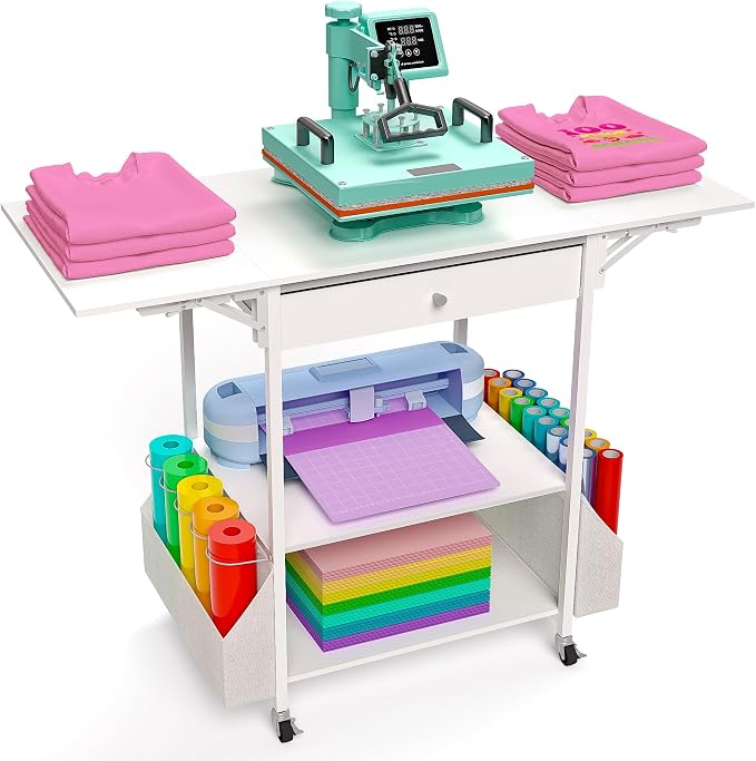  Foldable Heat Press Table—Hold 36 Vinyl Rolls, Movable Heat Press by Crafit