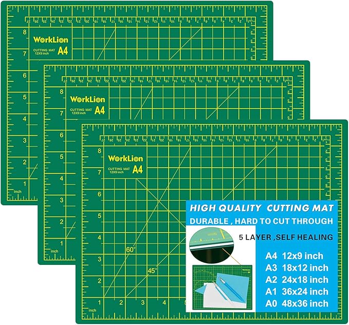 WORKLION Full 9" x 12" Art Self Healing PVC Cutting Mat, Double Sided, Gridded by WORKLION