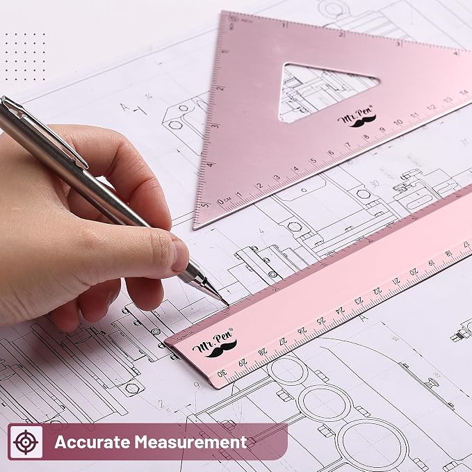 Mr. Pen- Metal Geometry Kit, 4 Pack, 45° & 30°/60° Set Squares | 6" Protractor - Image 5