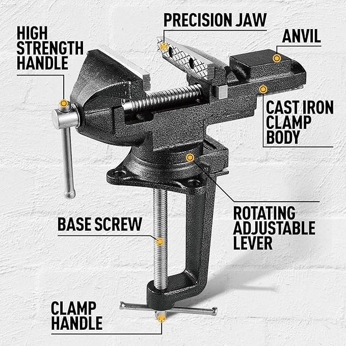 [Upgraded Version] Multi-Purpose Bench Vise 3.3", Table Vice For Workbench, Universal Clamping Vise With Heavy Duty Cast Iron, Multi-Jaw, Swivel Base, Easy Adjustment for Woodworking (3.3 Inch)