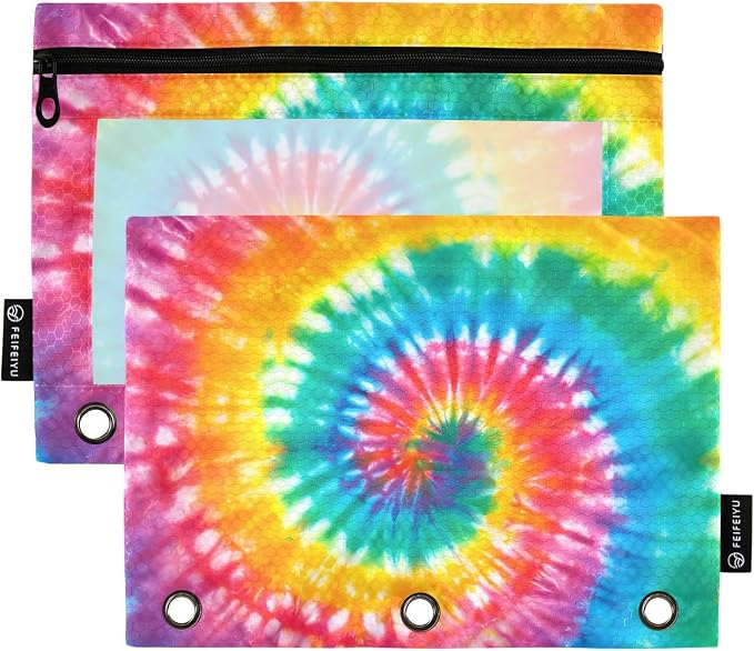 Tie Dye Pencil Pouch for 3 Ring Binder, 2 Pack Waterproof Pencil Bags Clear by BOENLE-WELCOMEYOURCOMING