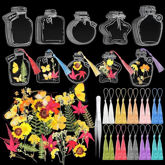 TaoBary 91 Pcs DIY Handmade Transparent Dried Flower Bookmark Set Include by TaoBary