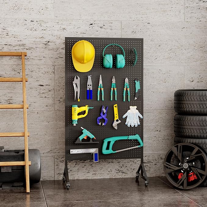 Metal Pegboard Display Stand 3.5 x 5.5 Feet, Adjustable Height with 40 Peg Board Hooks and Wheels, Pegboard Display Rack, Craft Display Rack, Retail Display Rack, Garage Peg Board, Pegboard