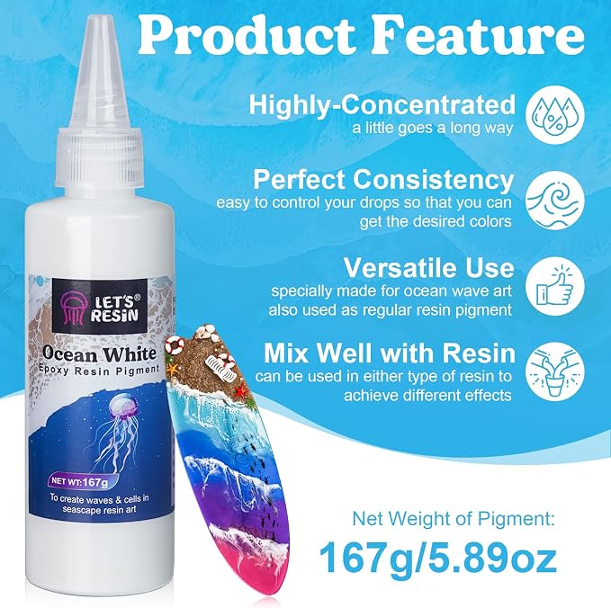 LET'S RESIN Ocean White Epoxy Resin Pigment 167g/5.89oz - Image 2