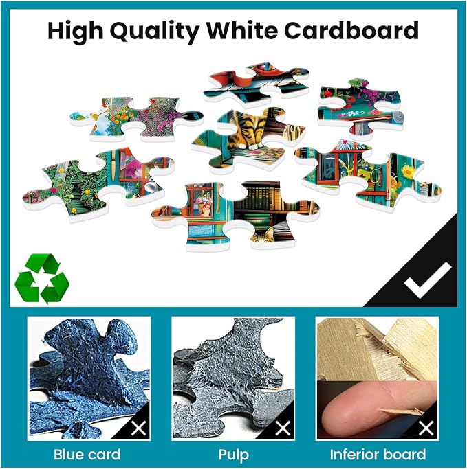 500 Piece Puzzle for Adults Jigsaw Puzzles Cat Puzzles, Book House Puzzles for - Image 3