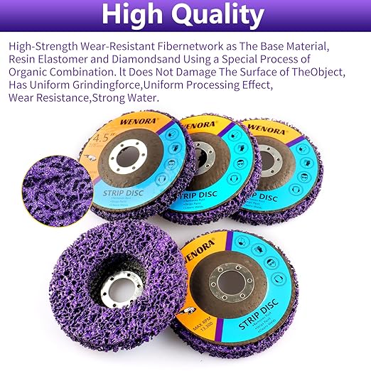 5 Pack Strip Discs Stripping Wheel for Angle Grinder, 4-1/2" x 7/8" Rust Remover Discs, Clean and Remove Paint Coating Rust Welds Oxidation(Purple)