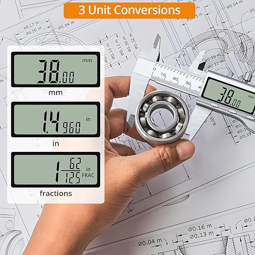 Neoteck 6 inch/150mm Digital Caliper Vernier Caliper Stainless Steel LCD Display Digital Caliper Measuring Tool with Fraction/Inch/MM Conversion Used for Inside,Outside Diameter,Depth,Step Measurement