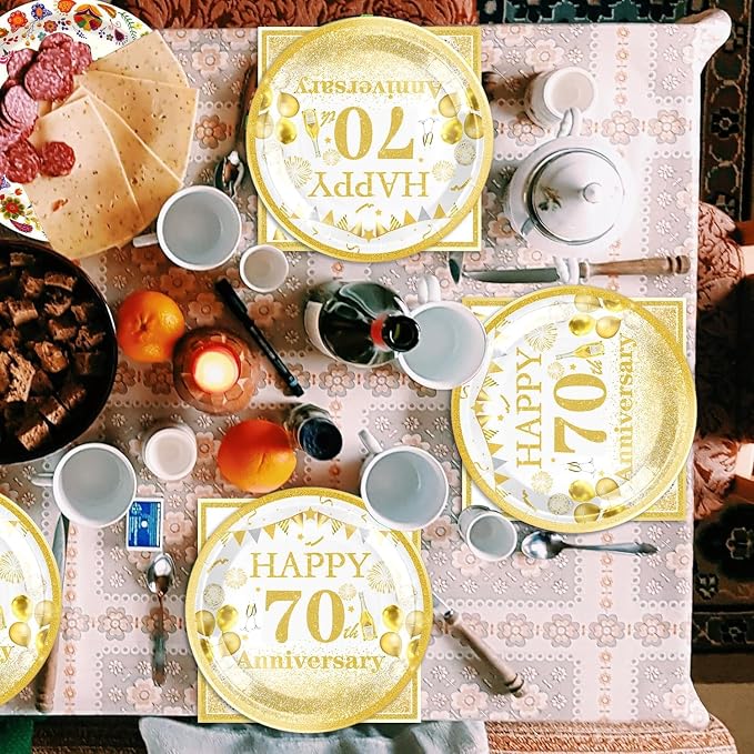 40 Pcs Modern Classic Gold 70th Plates and Napkins Set – 70th Plates Napkins - Image 5