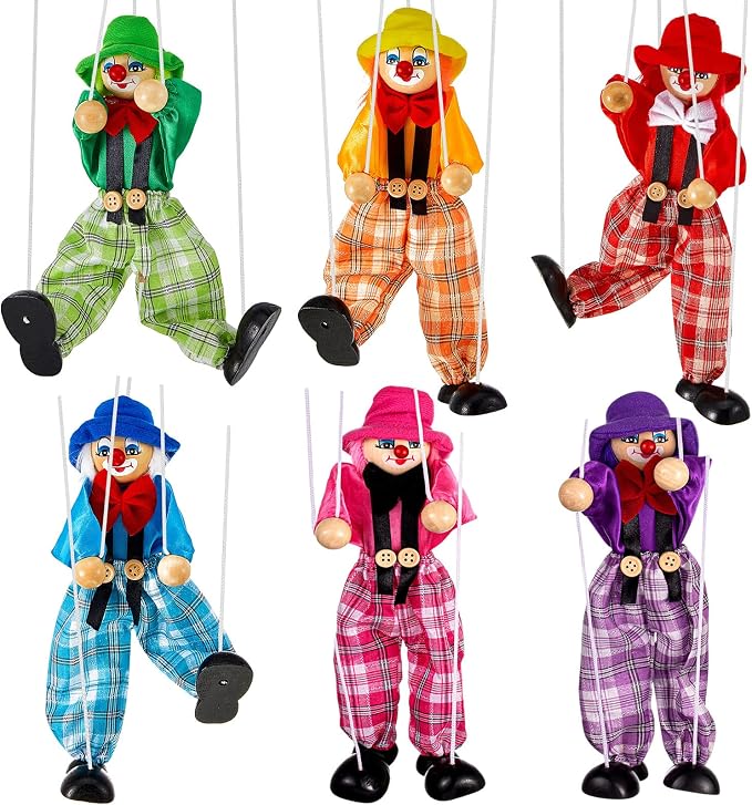 Meooeck 6 Pack Wooden Marionette Puppets Pull String Puppets, Include 6 Colors by Meooeck