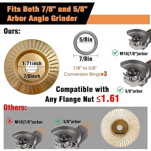 11PCS Wood Carving Disc Set for 4" or 4 1/2" Angle Grinder, Stump Tool Grinding Wheel Disc with 5/8" Adapter Ring, Woodworking Grinder Attachment for Cutting Shaping Carving Sanding Polishing
