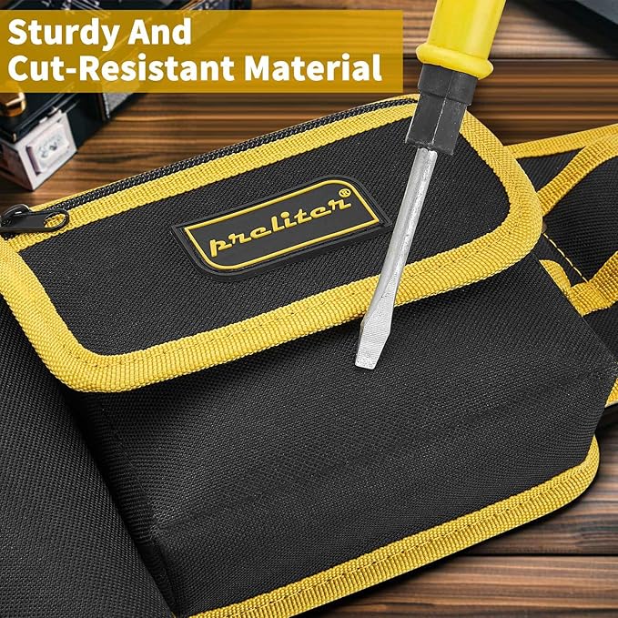 Tool Belt 7 Pockets, Adjustable Tool Belts for Men, Heavy Duty Utility Belt, Waterproof Tool Pouch for Carpenter/Electrician/Construction (Black Yellow)