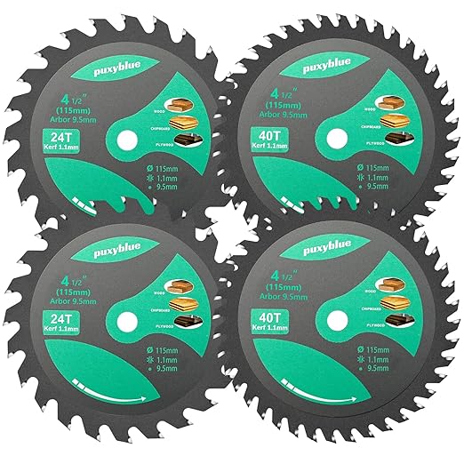 Puxyblue 4-1/2 Inch Circular Saw Blade 115MM 24T Farming & 40T Fine Finish with 3/8 Inch (9.5MM) Arbor,TCT Trim Saw Blade for Wood, Plastic and Composite Materials