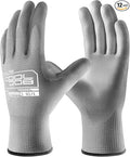 COOLJOB 12/60 Pairs Safety Work Gloves Pack Bulk with Grip PU Coating, 13 Gauge Seamless Knit Gloves with Polyurethane Dipped for Warehouse Working, Breathable Lightweight for Men Women, Grey Medium