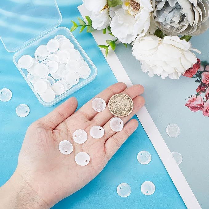 SUNNYCLUE 1 Box 100Pcs Shell Charms Seashell Charm Capiz Shells 15mm Flat Round - Image 3