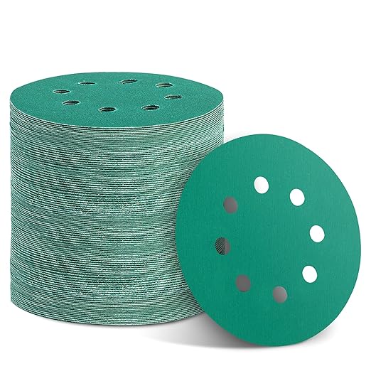 100PCS 600 Grit Premium Green Sanding Discs, 5-Inch 8-Hole Sandpaper for Random Orbital Sander