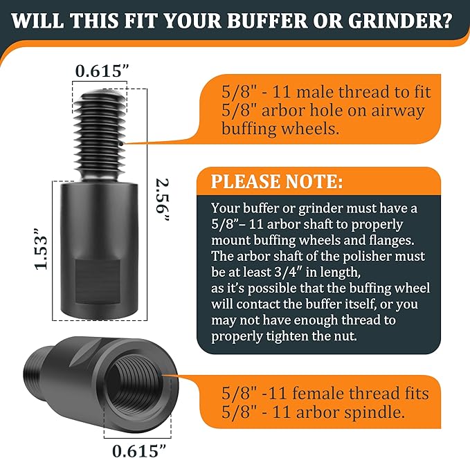 5/8"-11 Angle Grinder Extension Shaft Connecting Rod 2" Airway Buff Extender Durable Aluminum Extension Shaft for Power Angle Grinder and Buffing Wheel Polishing Kit Accessories - Black
