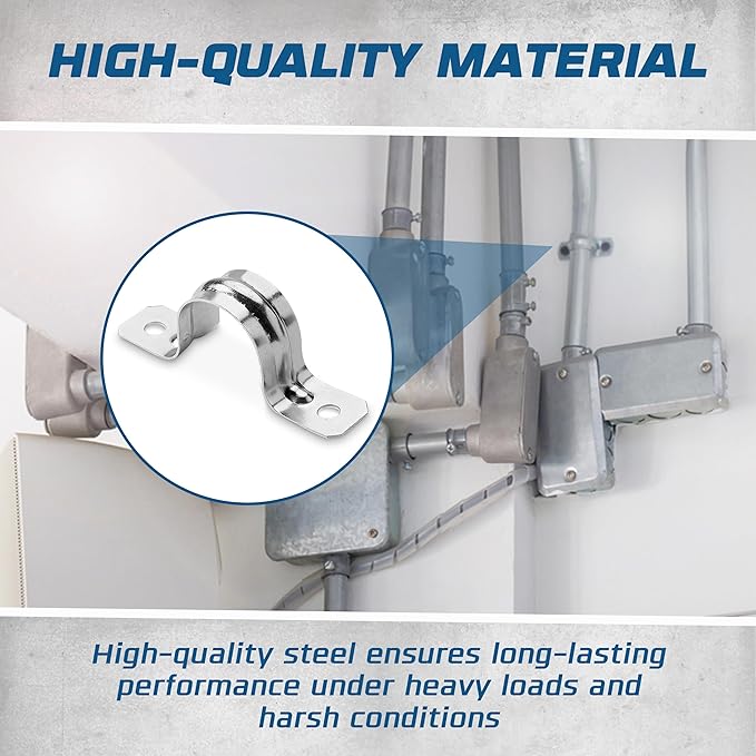 OHLECTRIC Heavy Duty Pipe Strap (20 Pack - 1½ Inch) Zinc Plated Conduit Clamps, 2 Hole Steel Rigid Pipe Strap U Bracket, Zinc Coated Tension Tube Clip, Metal Pipe Clamp for Rigid Conduits