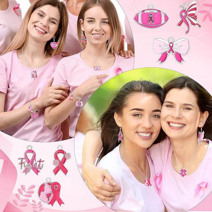MARFOREVER 40 Pcs/20 Pairs Breast Cancer Awareness Charms - Image 5