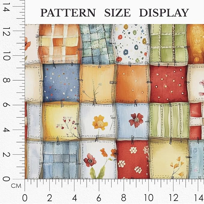 Patchwork Cotton Fabric Panel 61 x 36.6 Inches, Floral Quilt Style Squares - Image 3