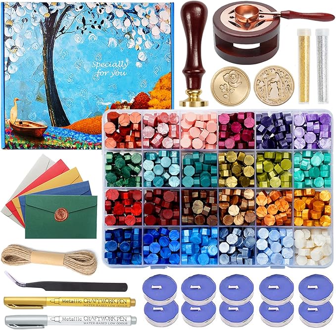 Comealltime Wax Seal Kit with Gift Box, Sealing Wax Warmer, Metallic Pen by Comealltime