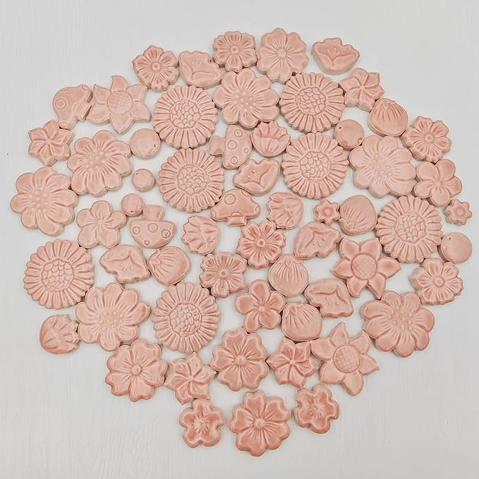 500g/1.1lb Ceramic Mosaic Tiles Mixed Shapes of Flowers, Mushrooms - Image 8