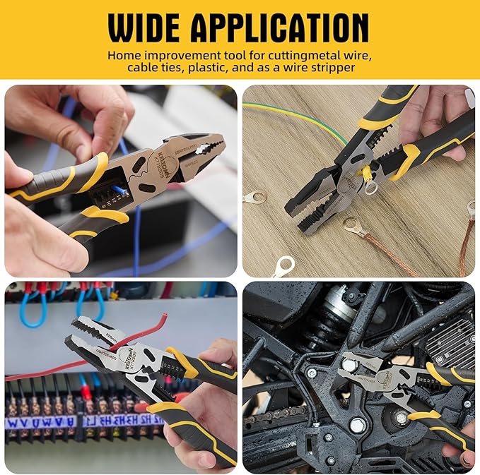 Combination Pliers Wire Stripper Crimper Cutter Linesman Tool, 9" 6-in-1 Heavy Duty Cr-V Steel Pliers for Gripping, Stripping, Crimping, Electrical Work