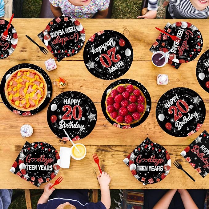 96Pcs 20th Birthday Party Decorations Red and Black Plates and Napkins Goodbye - Image 8