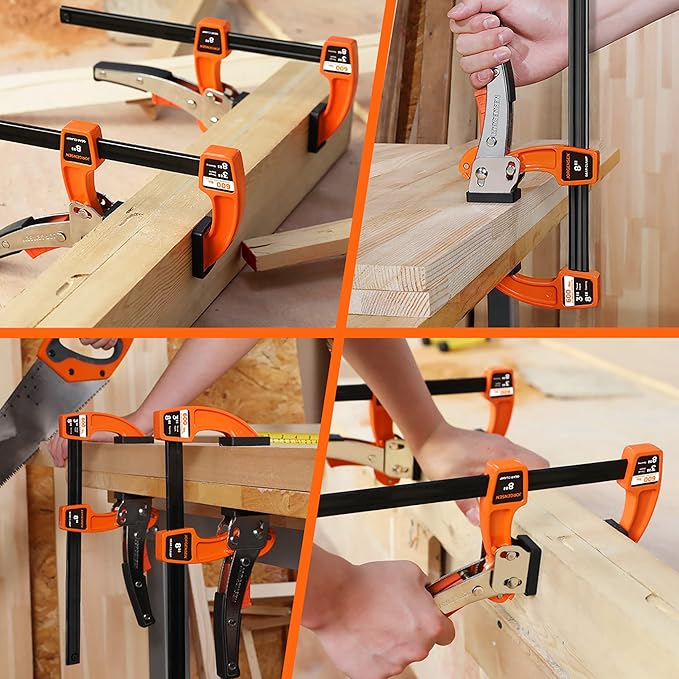 Jorgensen 8-inch Bar Clamp Set, Bar Clamp for Woodworking, Quick Release Gear Clamp with 600 lbs Load Limit - 2 Pack