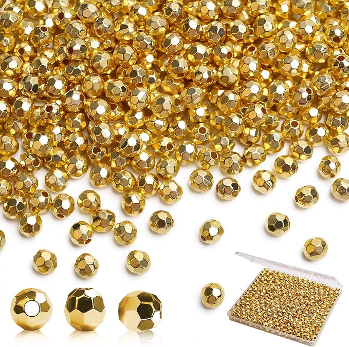 BONNY BOXX 500pcs 8mm Acrylic Faceted Round Crystal Beads Gold Loose Spacer by BONNY+BOXX