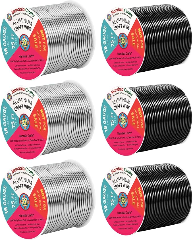 Mandala Crafts 18 Gauge Silver Tone Black Anodized Aluminum Craft Wire | 450 FT by MandalaCrafts