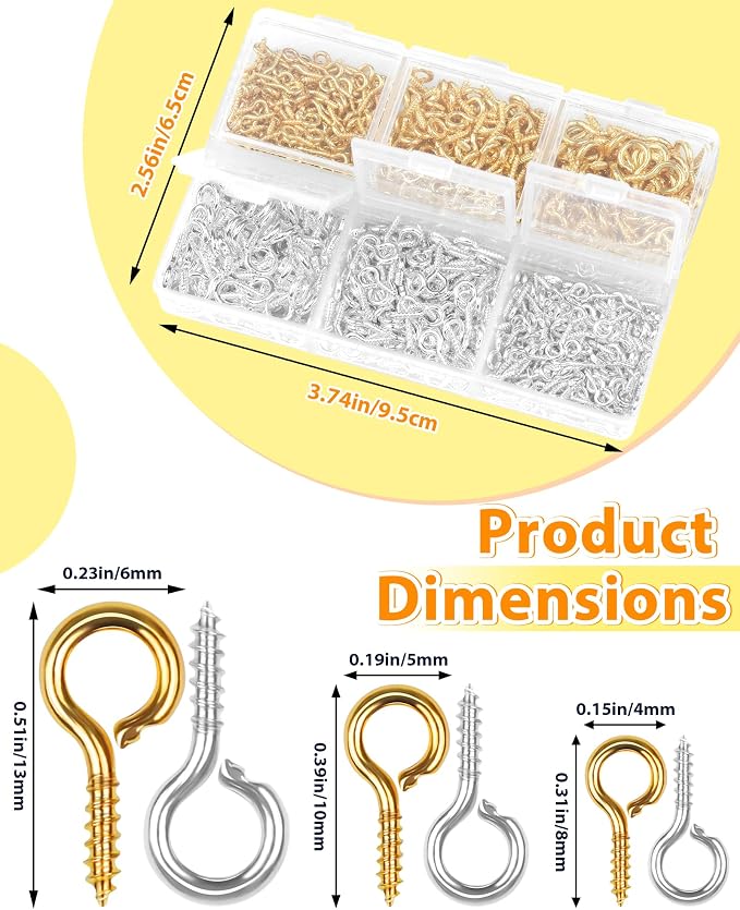 800pcs FIVEIZERO Gold & Silver Small Screw Eye Pins - Image 2