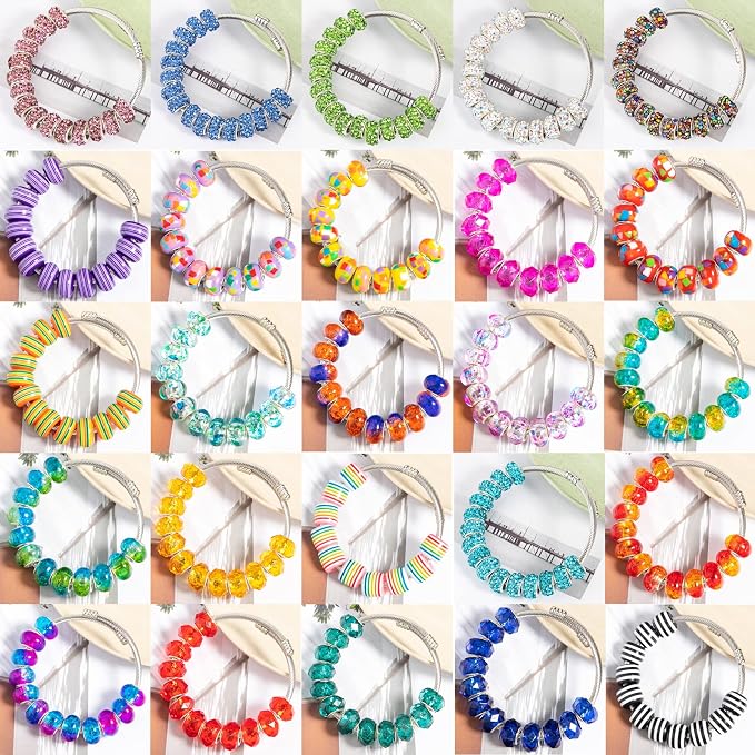 300 Pcs European Large Hole Beads, Zyehxed Assorted European Craft Beads Mixed - Image 3