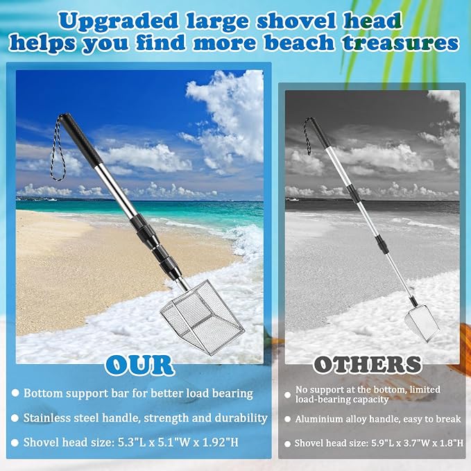 4Pack Shark Tooth Sifter, Retractable Long Handle Sand Dipper Shovel Tool - Image 2