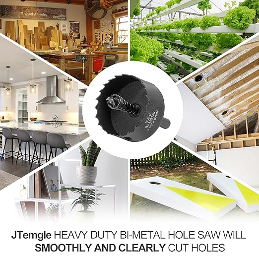 2-1/4 Inch Hole Saw with 9.1mm Triangle Shank Arbor, JTemgle Bi-Metal Hole Saw Heavy Duty Hole Cutting Tool for Cornhole Boards, Recessed Lights, Wood, Plastic, Drywall & Soft Metal