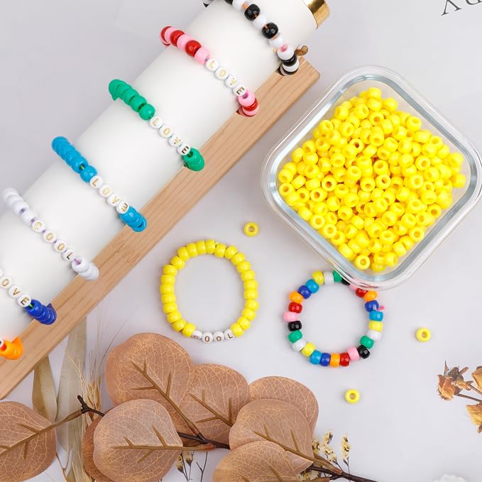 Auvoua 1000Pcs Pony Beads Bracelet 9mm Yellow Plastic Barrel Pony Beads - Image 5