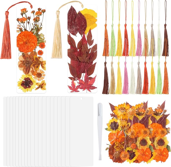 20 Sets Dried Flower Bookmark Making Kit Transparent Bookmark DIY Projects by Afniimyapt