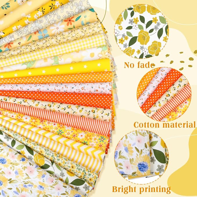 HunnmingRe 20 Pcs 10''x10'' Yellow Flower Quilting Fabric Square Spring Floral - Image 3
