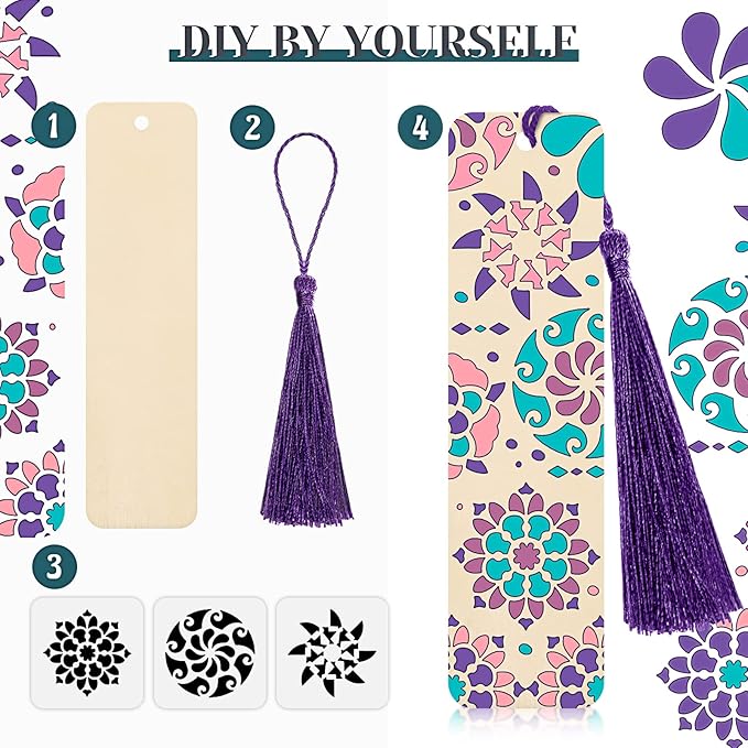 TaoBary 92 Pcs 6 x 2 Inch Floral Wood Bookmark Making Kit Includes 36 - Image 4