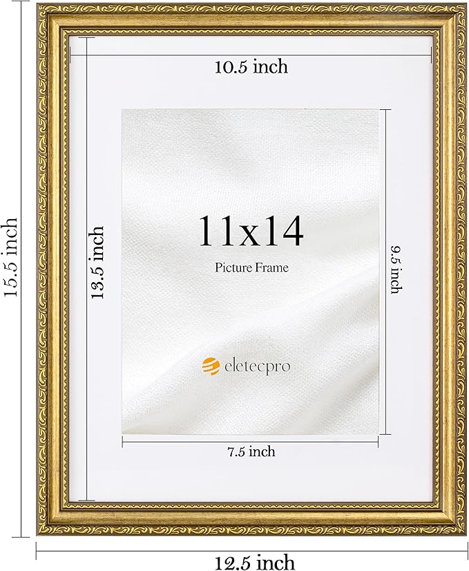 eletecpro 11x14 Vintage Picture Frame, Glass Cover, Horizontal or Vertical - Image 3