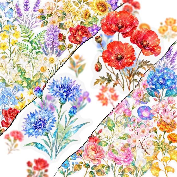 50 Pcs Clear Flowers Aesthetic Stickers by Unknown