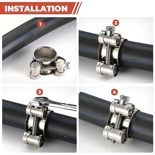 AKIHISA 4 Pack 44-47mm ID Range T-Bolt Hose Clamp,304 Stainless Steel Adjustable Heavy Duty Pipe Strap Clamps 1.73-1.85 Inch