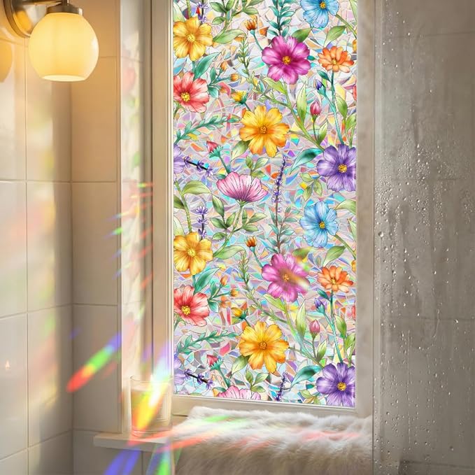 Calendula Officinalis Privacy Window Film, Static Cling Glass Film, Rainbow - Image 5